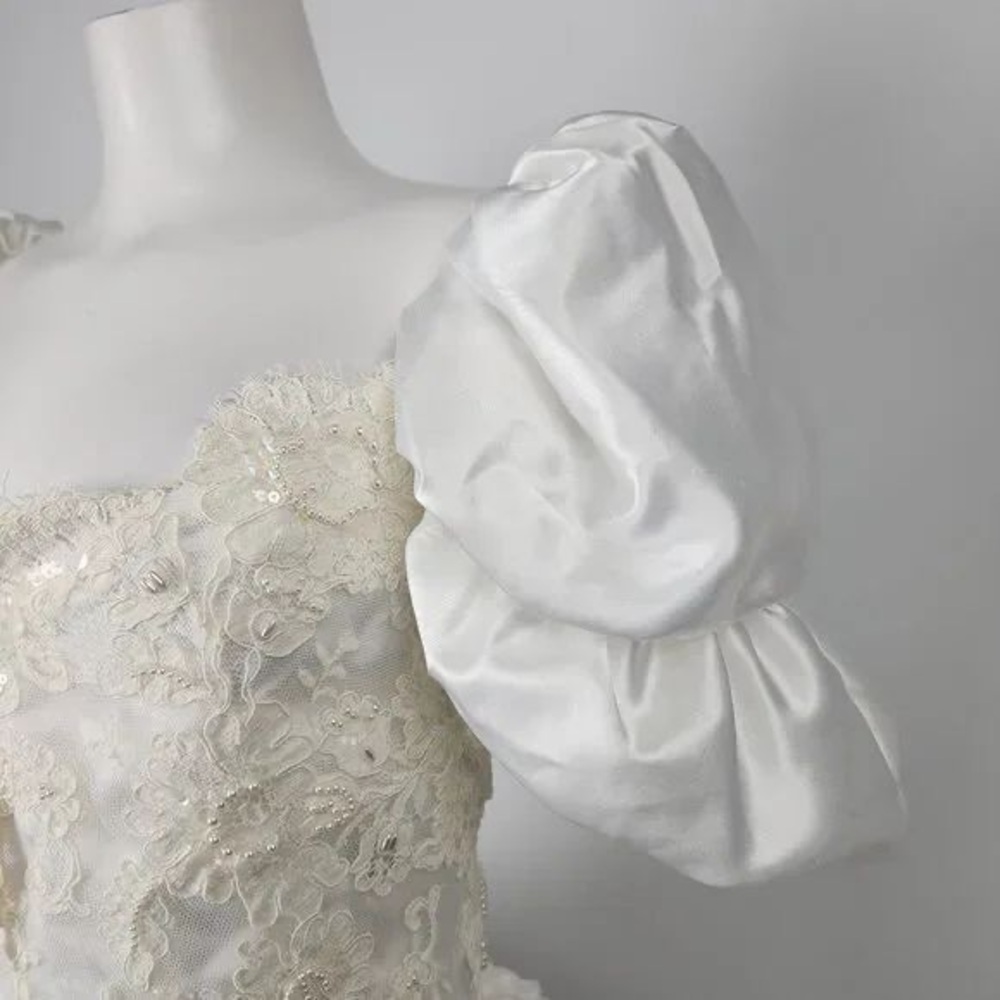 Vintage 90s Beaded Bodice Puff Sleeve Wedding Dress